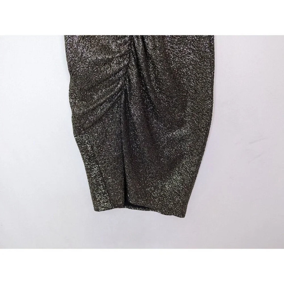 ZARA S Metallic Draped Long Sleeve Dress Runched Gathered Waist Front Slit Bold - Picture 11 of 16